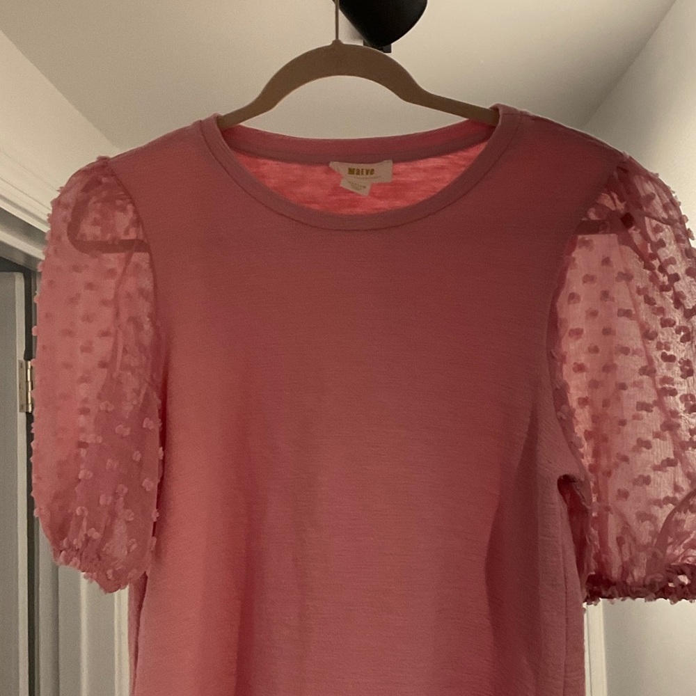 Maeve Pink Sheer Puff Sleeve Blouse